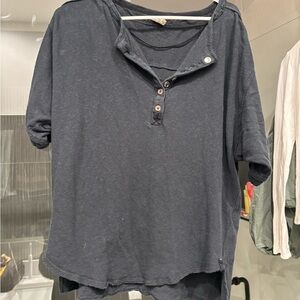 Free People Navy Button Down Women's Shirt